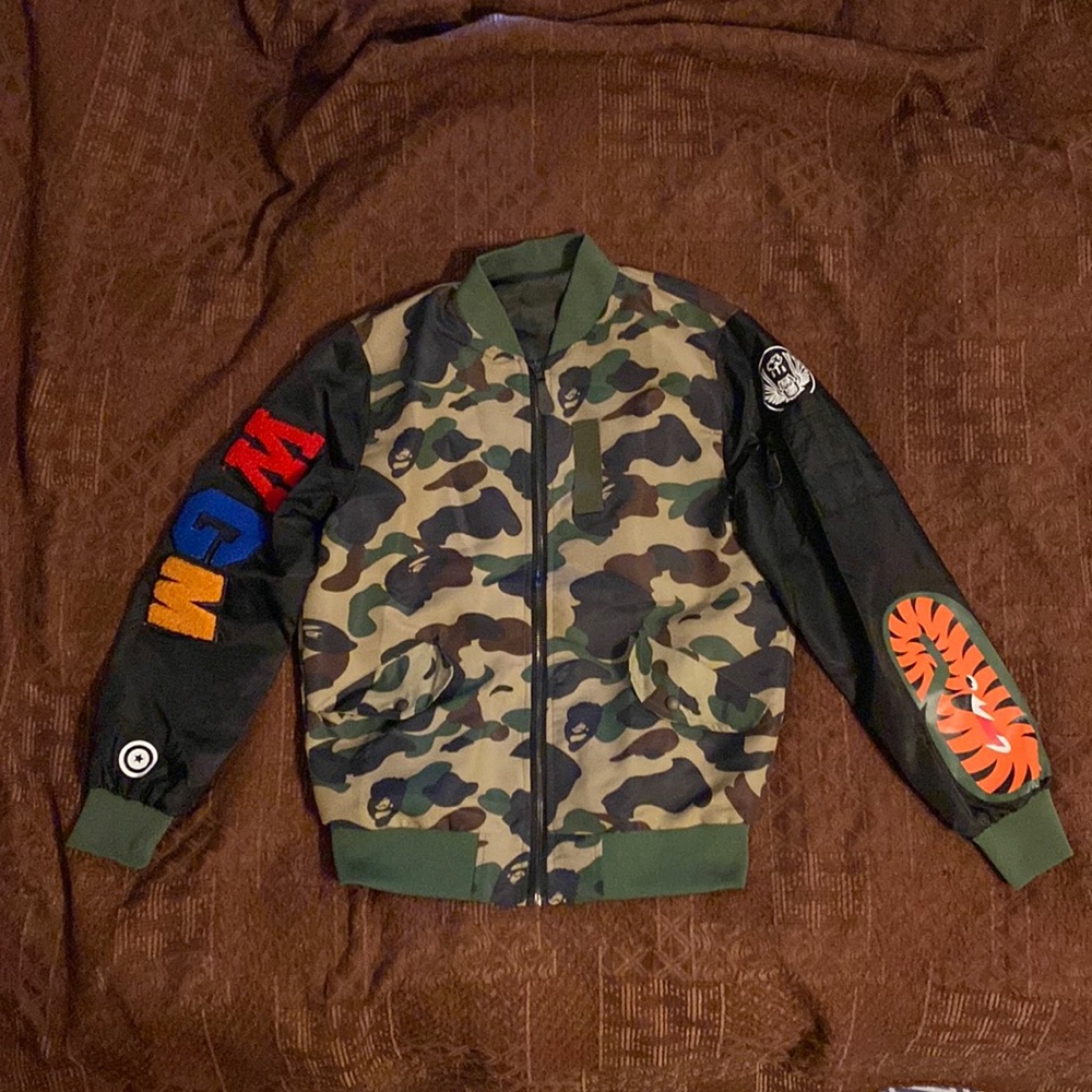 -BAPE Inspired- Bomber Jacket Army Green Camo Men’s Large